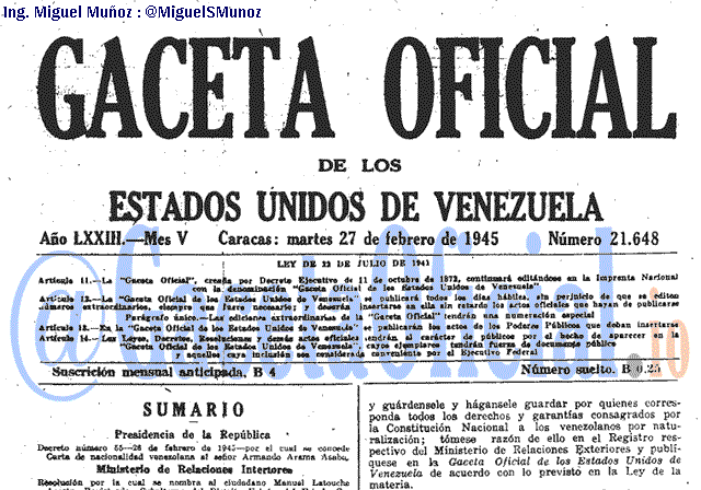 Gaceta Oficial 21648 del 27 Febrero 1945