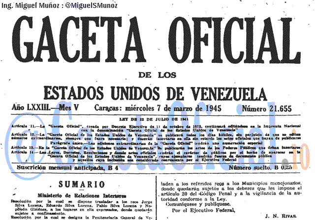 Gaceta Oficial 21655 del 7 Marzo 1945