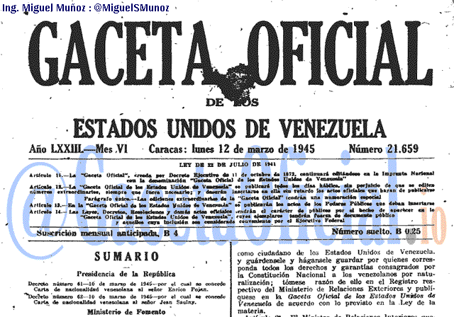 Gaceta Oficial 21659 del 12 Marzo 1945