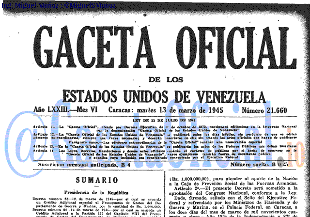 Gaceta Oficial 21660 del 13 Marzo 1945