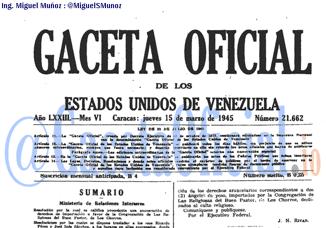 Gaceta Oficial 21662 del 15 Marzo 1945
