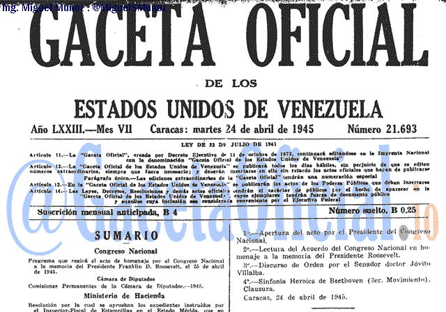 Gaceta Oficial 21693 del 24 Abril 1945