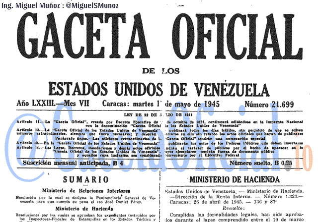 Gaceta Oficial 21699 del 1 Mayo 1945