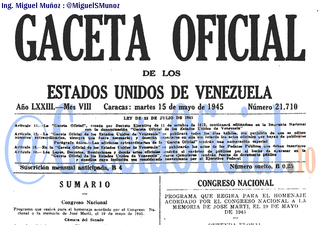 Gaceta Oficial 21710 del 15 Mayo 1945