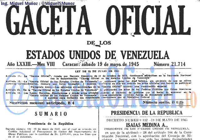 Gaceta Oficial 21714 del 19 Mayo 1945