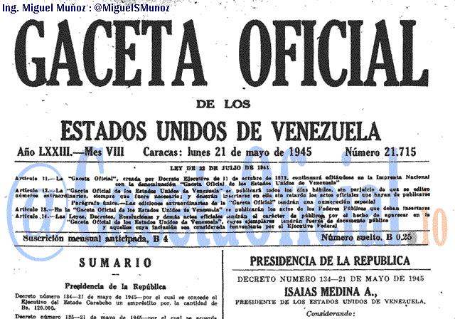 Gaceta Oficial 21715 del 21 Mayo 1945
