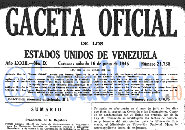 Gaceta Oficial 21738 del 16 Junio 1945