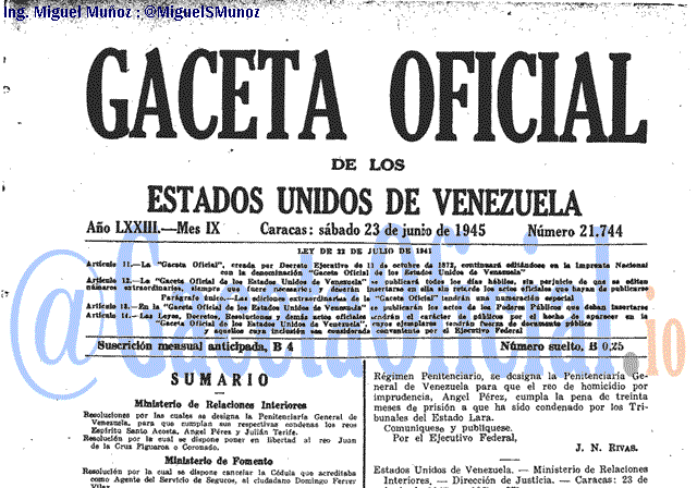 Gaceta Oficial 21744 del 23 Junio 1945