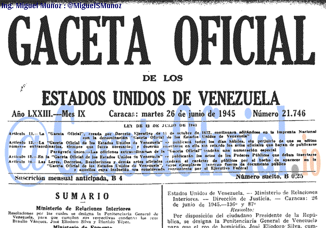 Gaceta Oficial 21746 del 26 Junio 1945