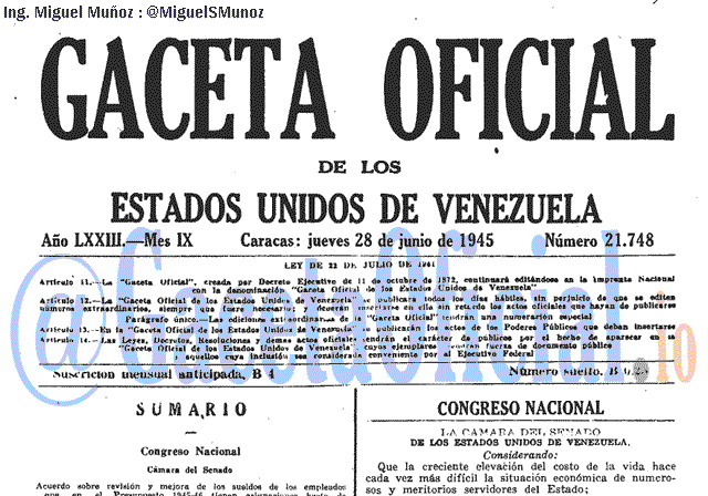 Gaceta Oficial 21748 del 28 Junio 1945