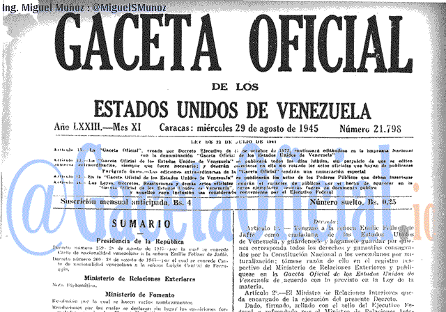 Gaceta Oficial 21798 del 29 Agosto 1945