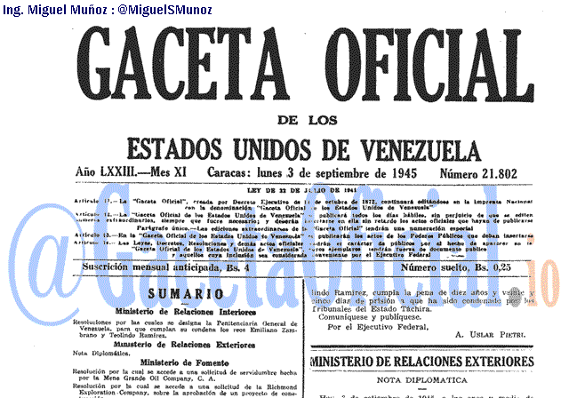 Gaceta Oficial 21802 del 3 Septiembre 1945