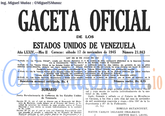 Gaceta Oficial 21863 del 17 Noviembre 1945