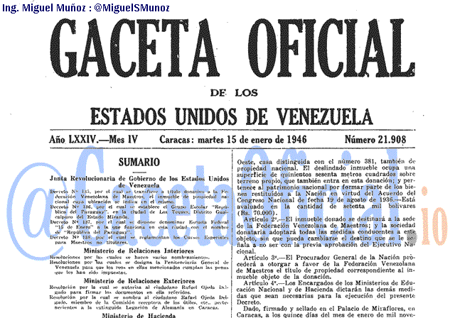 Gaceta Oficial 21908 del 15 Enero 1946