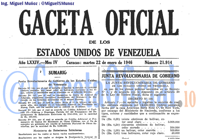 Gaceta Oficial 21914 del 22 Enero 1946