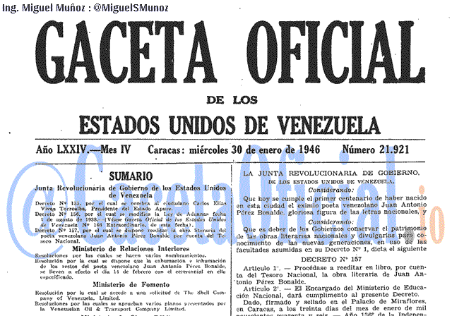 Gaceta Oficial 21921 del 30 Enero 1946