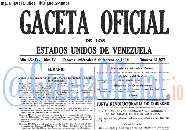 Gaceta Oficial 21927 del 6 Febrero 1946