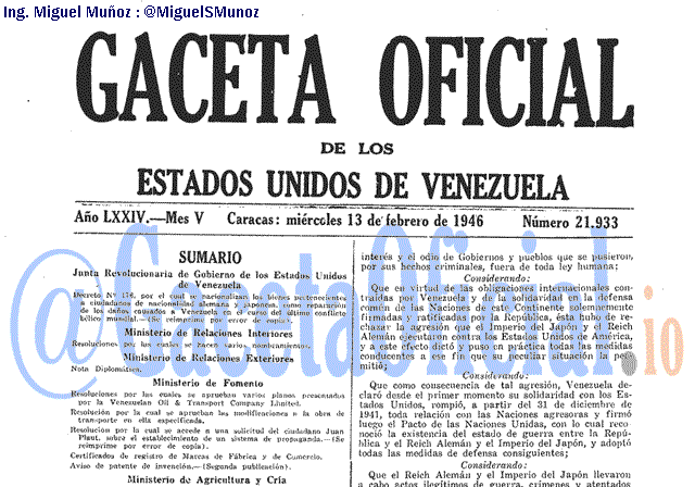 Gaceta Oficial 21933 del 13 Febrero 1946