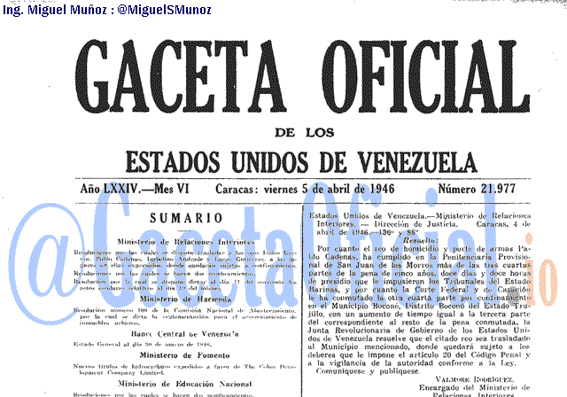 Gaceta Oficial 21977 del 5 Abril 1946