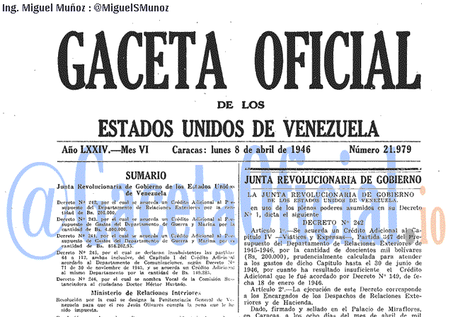 Gaceta Oficial 21979 del 8 Abril 1946