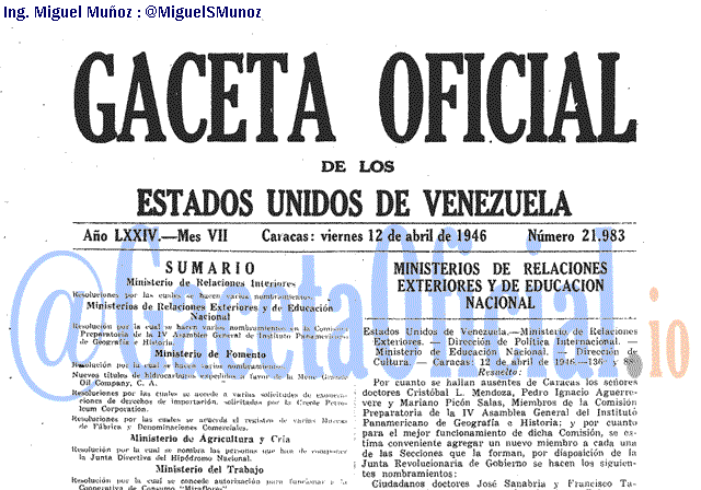 Gaceta Oficial 21983 del 12 Abril 1946