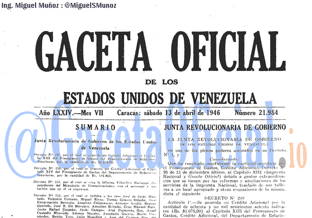 Gaceta Oficial 21984 del 13 Abril 1946