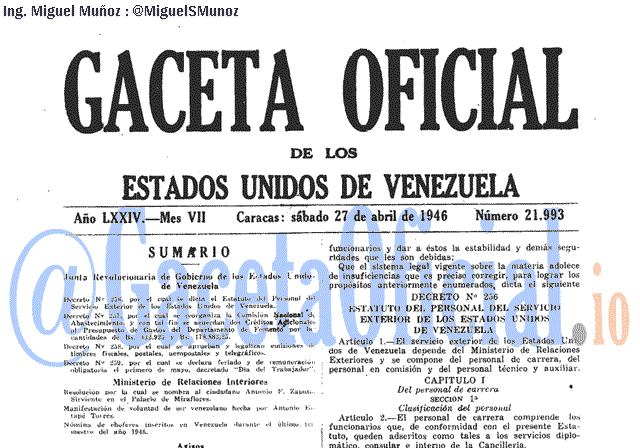 Gaceta Oficial 21993 del 27 Abril 1946