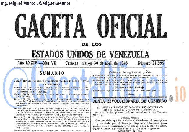 Gaceta Oficial 21995 del 30 Abril 1946