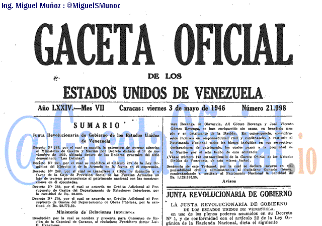 Gaceta Oficial 21998 del 3 Mayo 1946