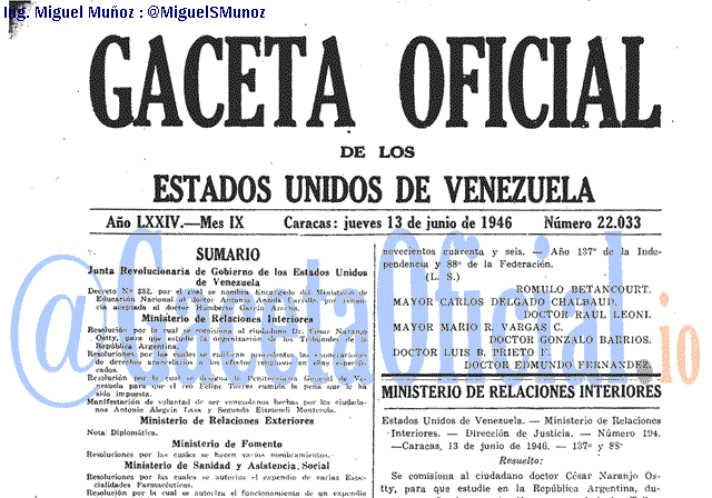 Gaceta Oficial 22033 del 13 Junio 1946