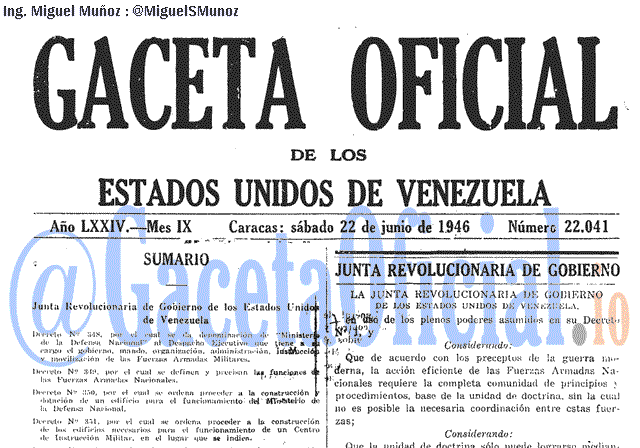Gaceta Oficial 22041 del 22 Junio 1946
