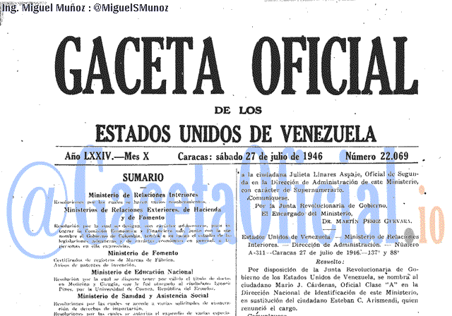 Gaceta Oficial 22069 del 27 Julio 1946