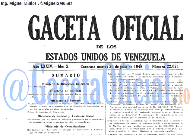 Gaceta Oficial 22071 del 30 Julio 1946