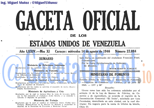 Gaceta Oficial 22084 del 14 Agosto 1946