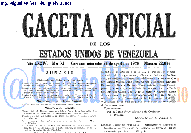 Gaceta Oficial 22096 del 28 Agosto 1946