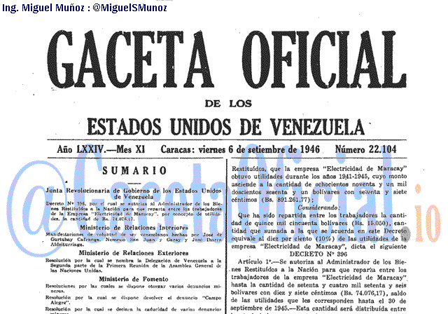 Gaceta Oficial 22104 del 6 Septiembre 1946