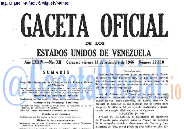 Gaceta Oficial 22110 del 13 Septiembre 1946