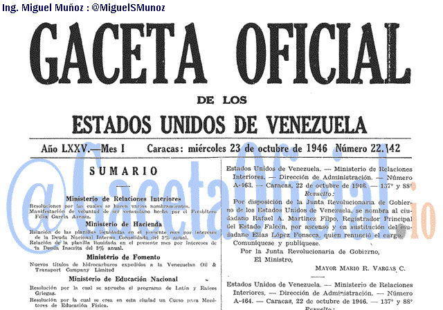 Gaceta Oficial 22142 del 23 Octubre 1946