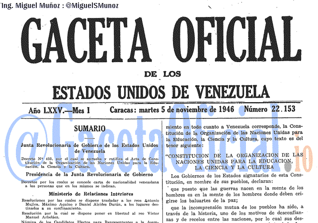 Gaceta Oficial 22153 del 5 Noviembre 1946