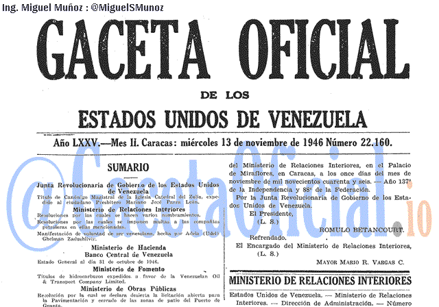 Gaceta Oficial 22160 del 13 Noviembre 1946