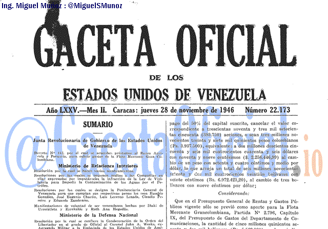Gaceta Oficial 22173 del 28 Noviembre 1946