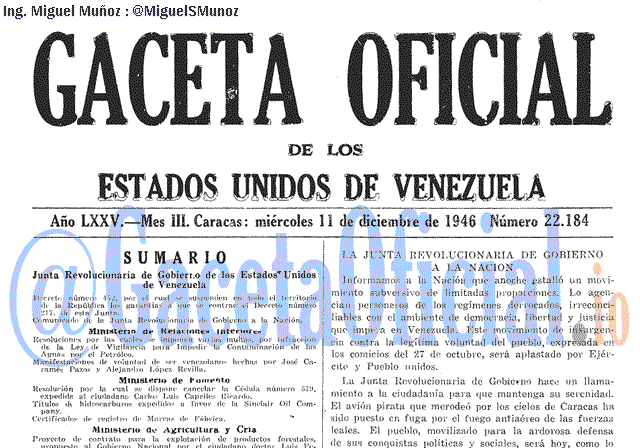 Gaceta Oficial 22184 del 11 Diciembre 1946