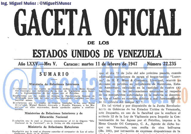 Gaceta Oficial 22235 del 11 Febrero 1947