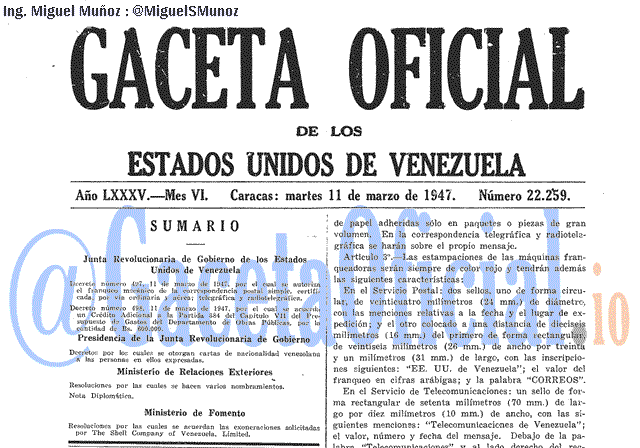 Gaceta Oficial 22259 del 11 Marzo 1947