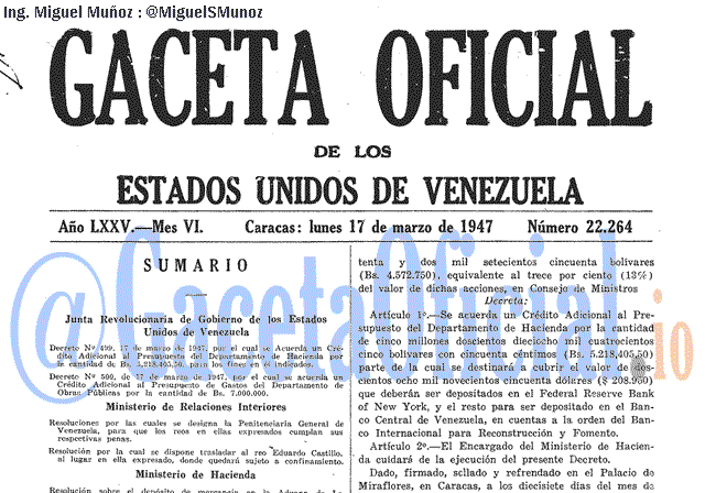 Gaceta Oficial 22264 del 17 Marzo 1947