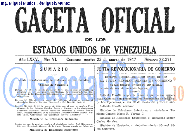 Gaceta Oficial 22271 del 25 Marzo 1947