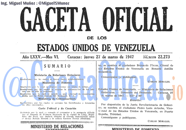 Gaceta Oficial 22273 del 27 Marzo 1947