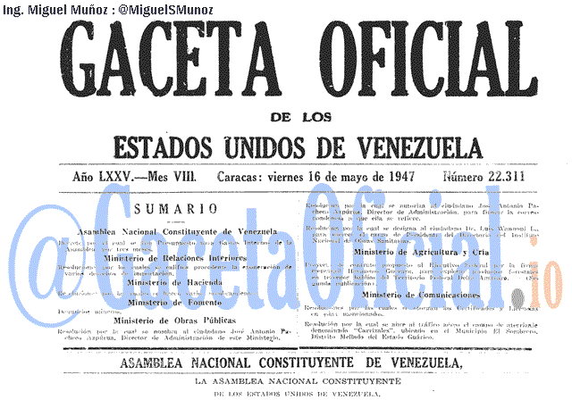 Gaceta Oficial 22311 del 16 Mayo 1947