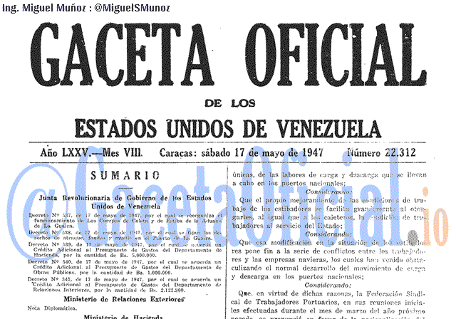 Gaceta Oficial 22312 del 17 Mayo 1947