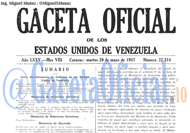 Gaceta Oficial 22314 del 20 Mayo 1947